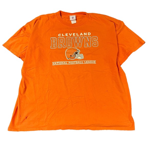 Cleveland Browns Shirt Mens 2XL Orange‎ Short Sleeve Graphic Print Distressed - Picture 1 of 7